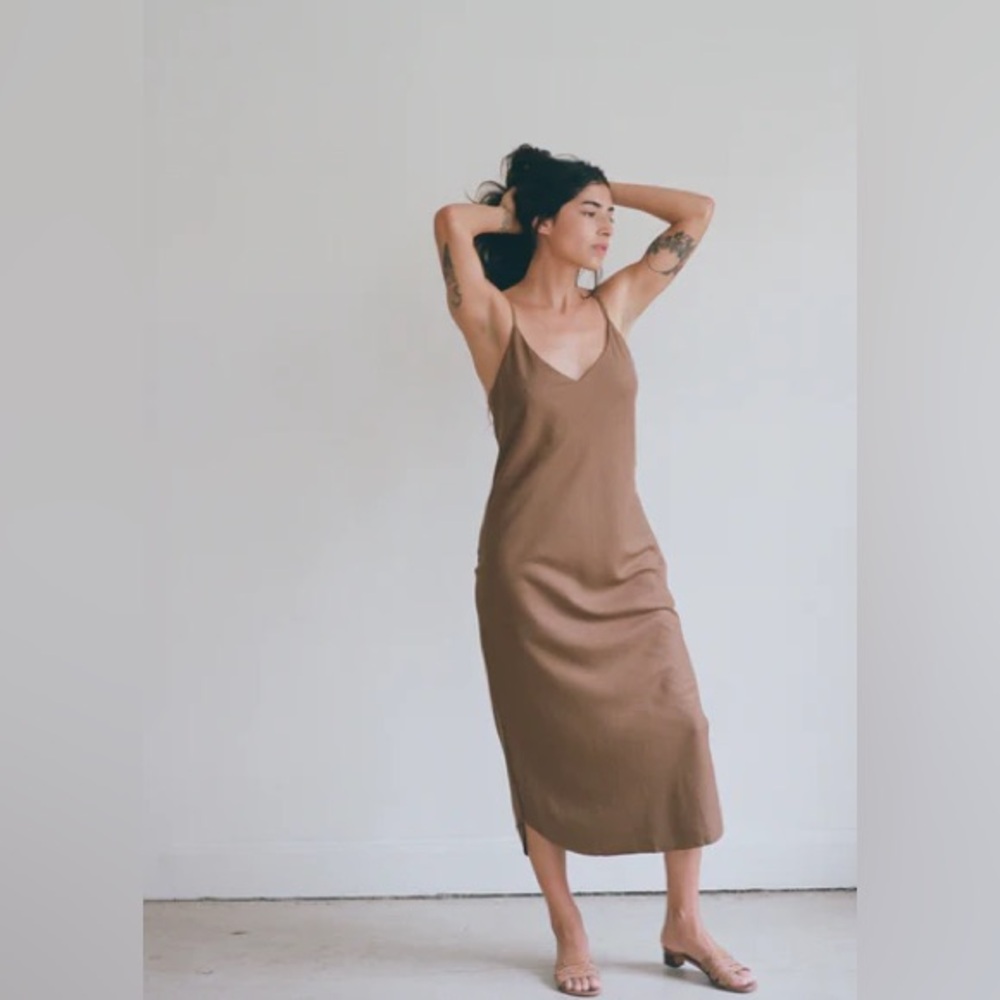 OZMA Bias Slip Dress Silk Linen Umber Size XL NWT